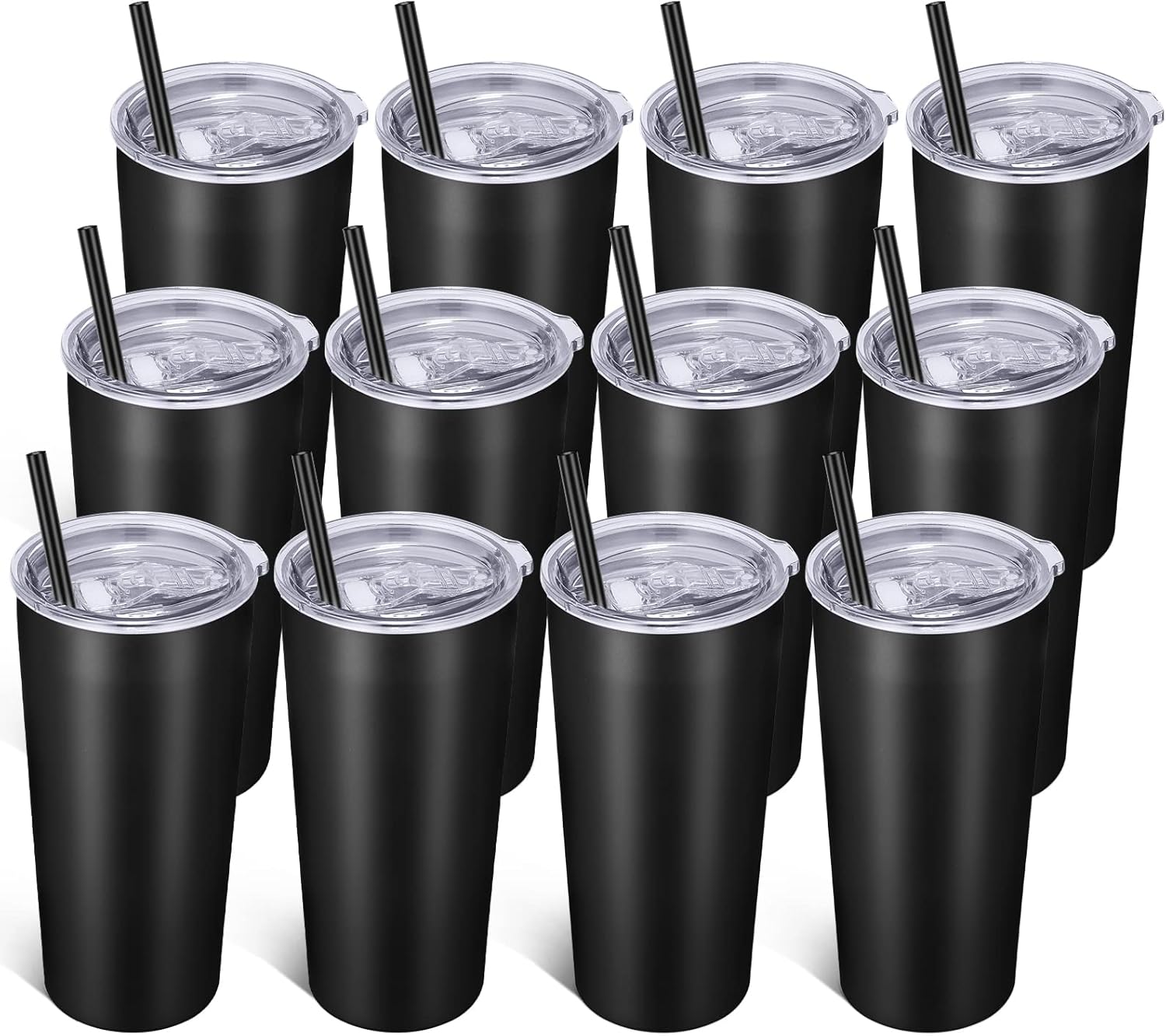 VEGOND 20oz Tumbler Bulk with Lid and Straw 12 Pack, Stainless Steel Vacuum Insulated Tumbler