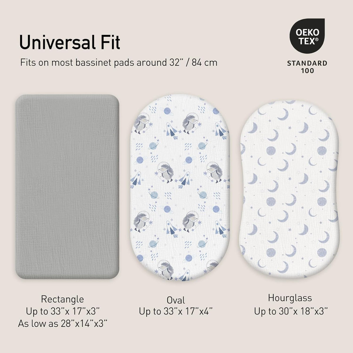 Gllquen Baby Muslin Bassinet Sheets 3 Pack, Breathable Elastic Cozy Fitted Cotton Bassinet Mattress