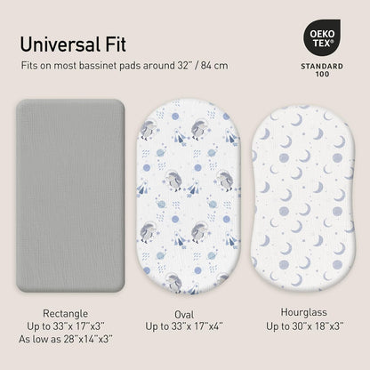 Gllquen Baby Muslin Bassinet Sheets 3 Pack, Breathable Elastic Cozy Fitted Cotton Bassinet Mattress