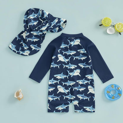 Hnyenmcko Baby/Toddler Boy Rash Guard Swimsuit Long Sleeve One Piece Zipper Swimwear Sunsuit Infant