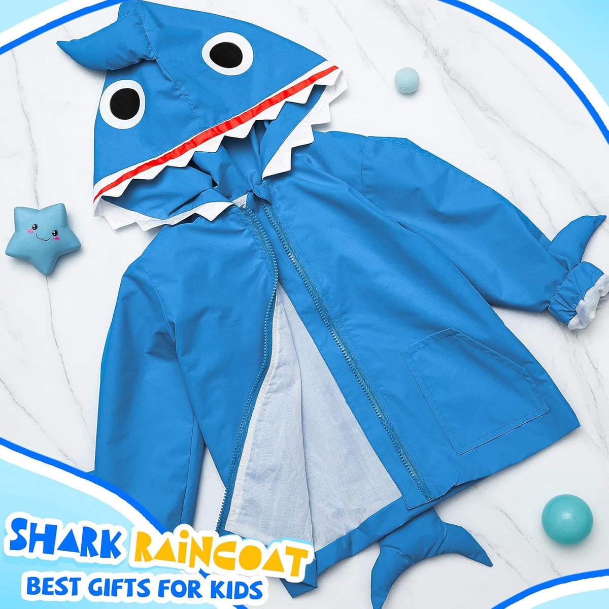 2 Pcs Toddler Raincoat Rain Boots Set Kids Baby Cartoon Hoodie Zipper Jacket Short Rain Shoes for
