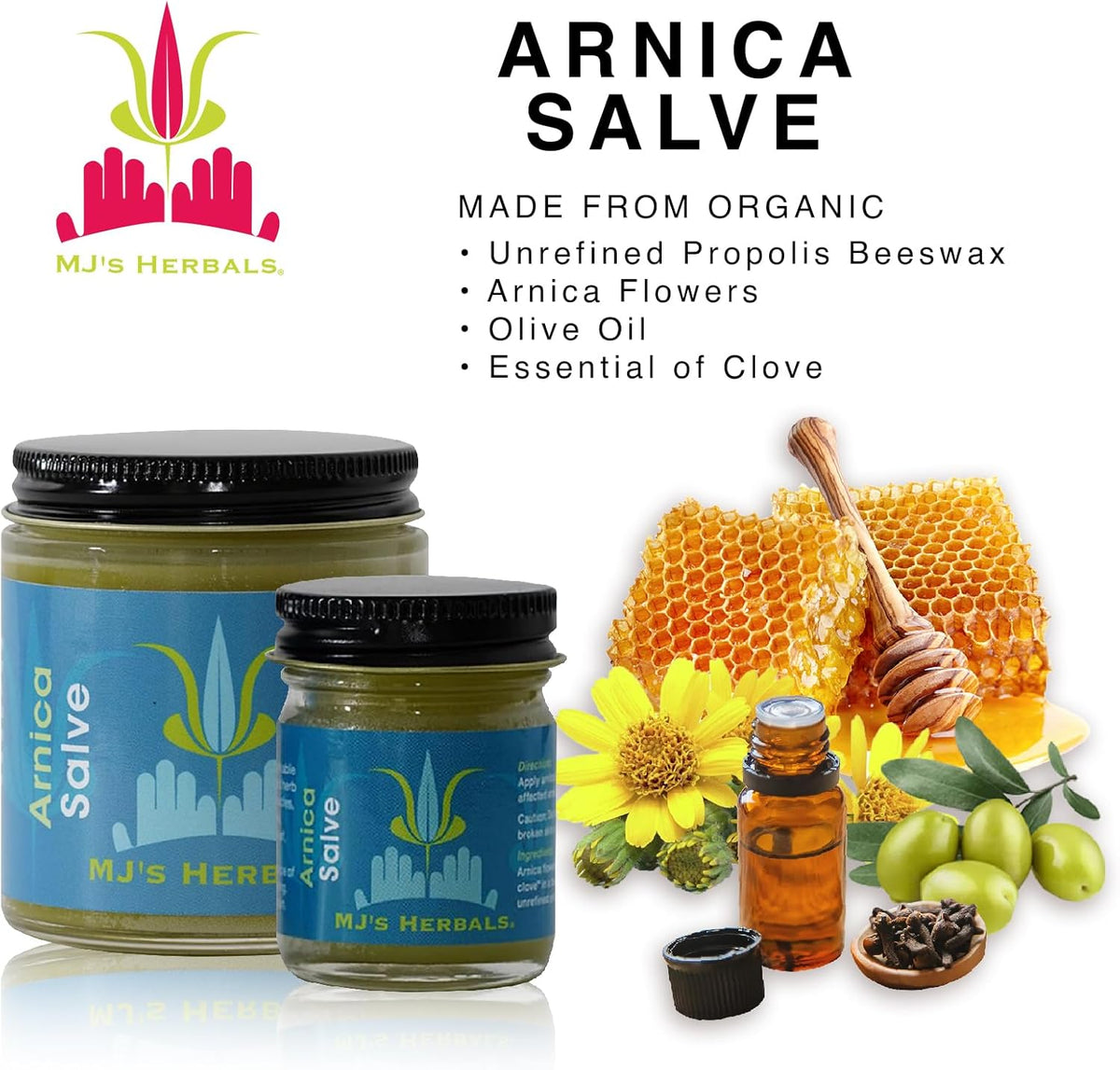 MJ’s Herbals Arnica Salve | Organic, Maximum Strength, Immediate Relief for Sore Muscles & Feet |