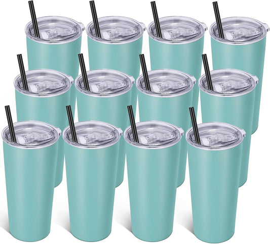 VEGOND 20oz Tumbler Bulk with Lid and Straw 12 Pack, Stainless Steel Vacuum Insulated Tumbler