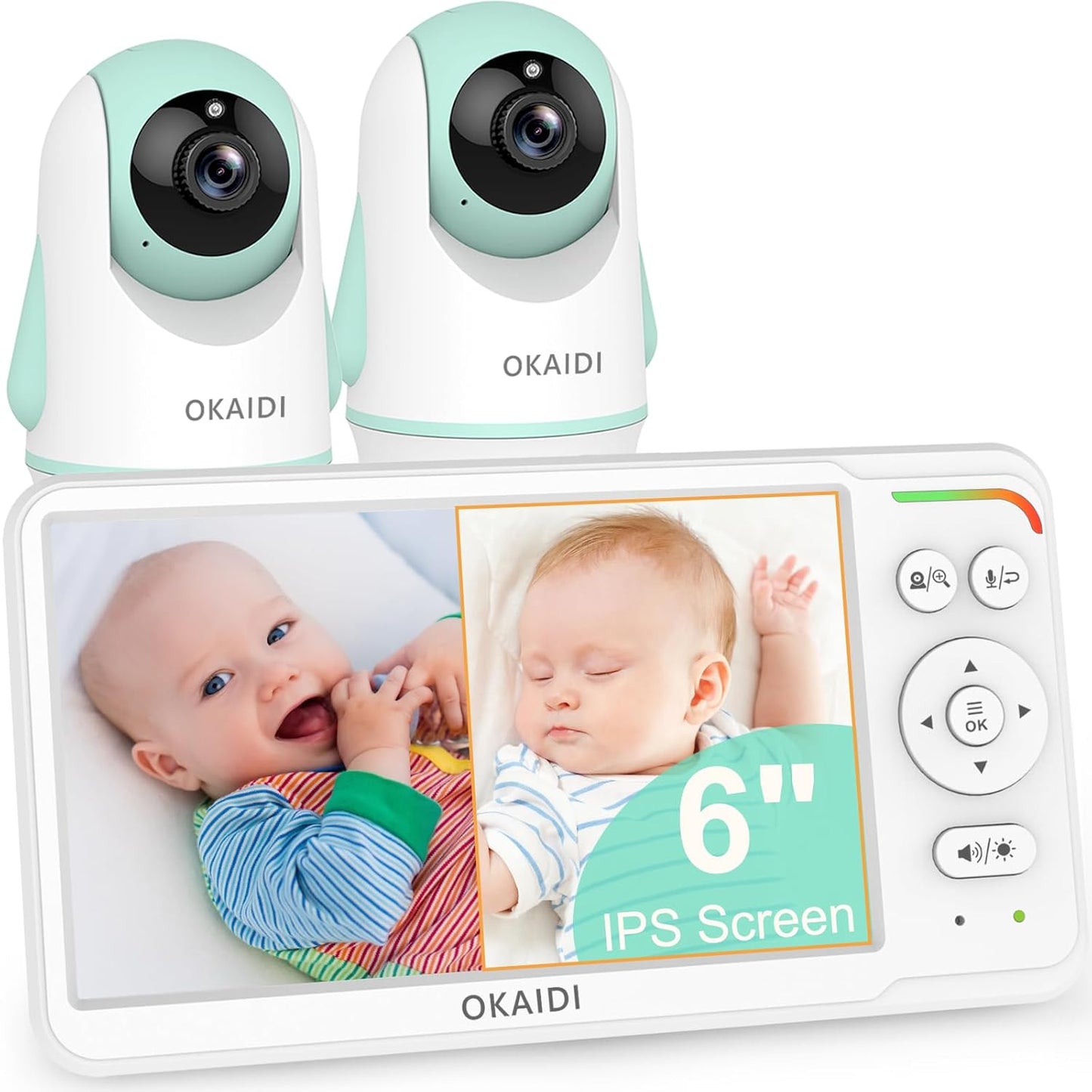 Baby Monitor with 2 Cameras and Audio,Video Baby Monitor with 6'' IPS Split-Screen,Baby Camera