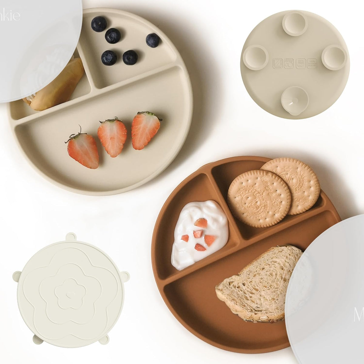 Moonkie Suction Plates for Baby | 100% Silicone BPA-Free Baby Plates with Lids and Food Cover |