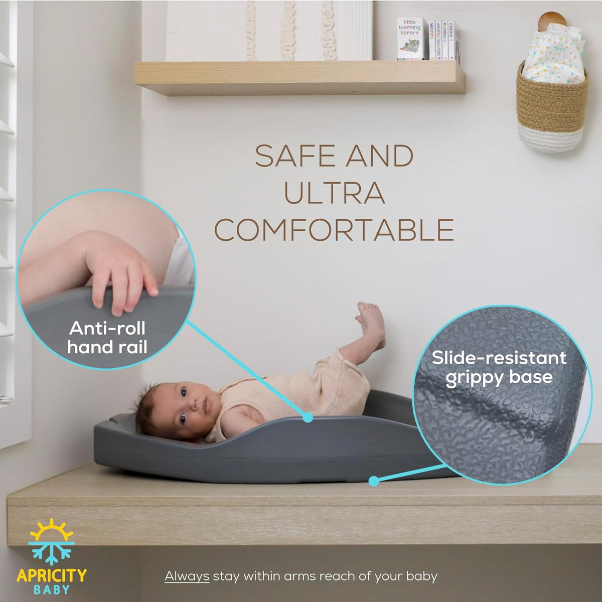 Apricity Baby Changing Pod- Grey - Waterproof Non-Slip Changing Pad Easy-to-Clean Diaper Changing