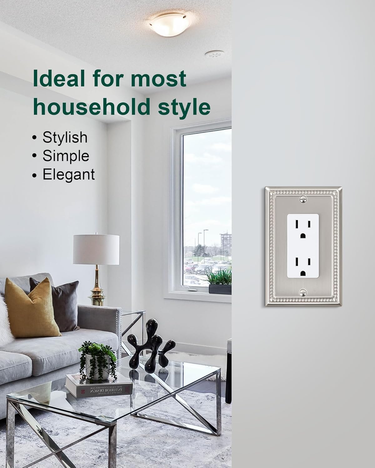 6-Pack Decorator Outlet Cover Plate, Decorative Switch Plates and Outlet Covers, Brushed Nickel