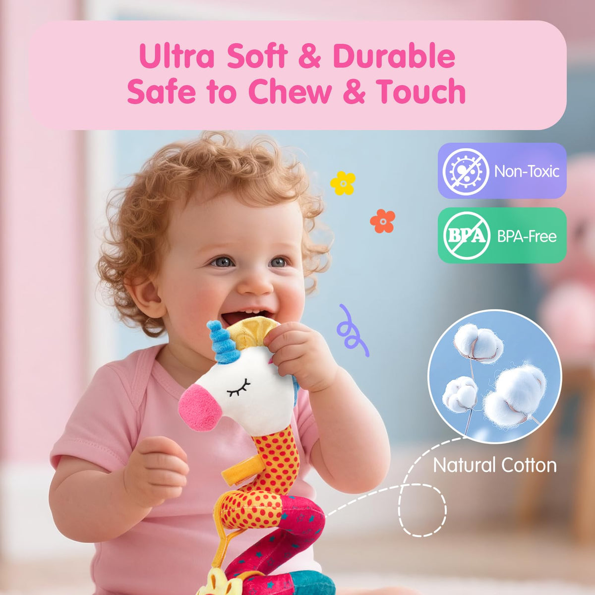 hahaland Car Seat Toys for Babies 0-6 Months Girl Stroller Toy Unicorn