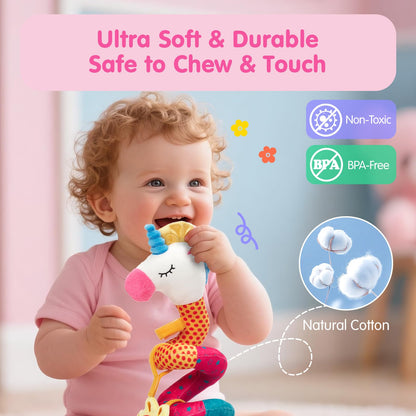 hahaland Car Seat Toys for Babies 0-6 Months Girl Stroller Toy Unicorn
