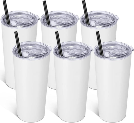 VEGOND 20oz Tumbler Bulk with Lid and Straw 6 Pack, Stainless Steel Vacuum Insulated Tumbler