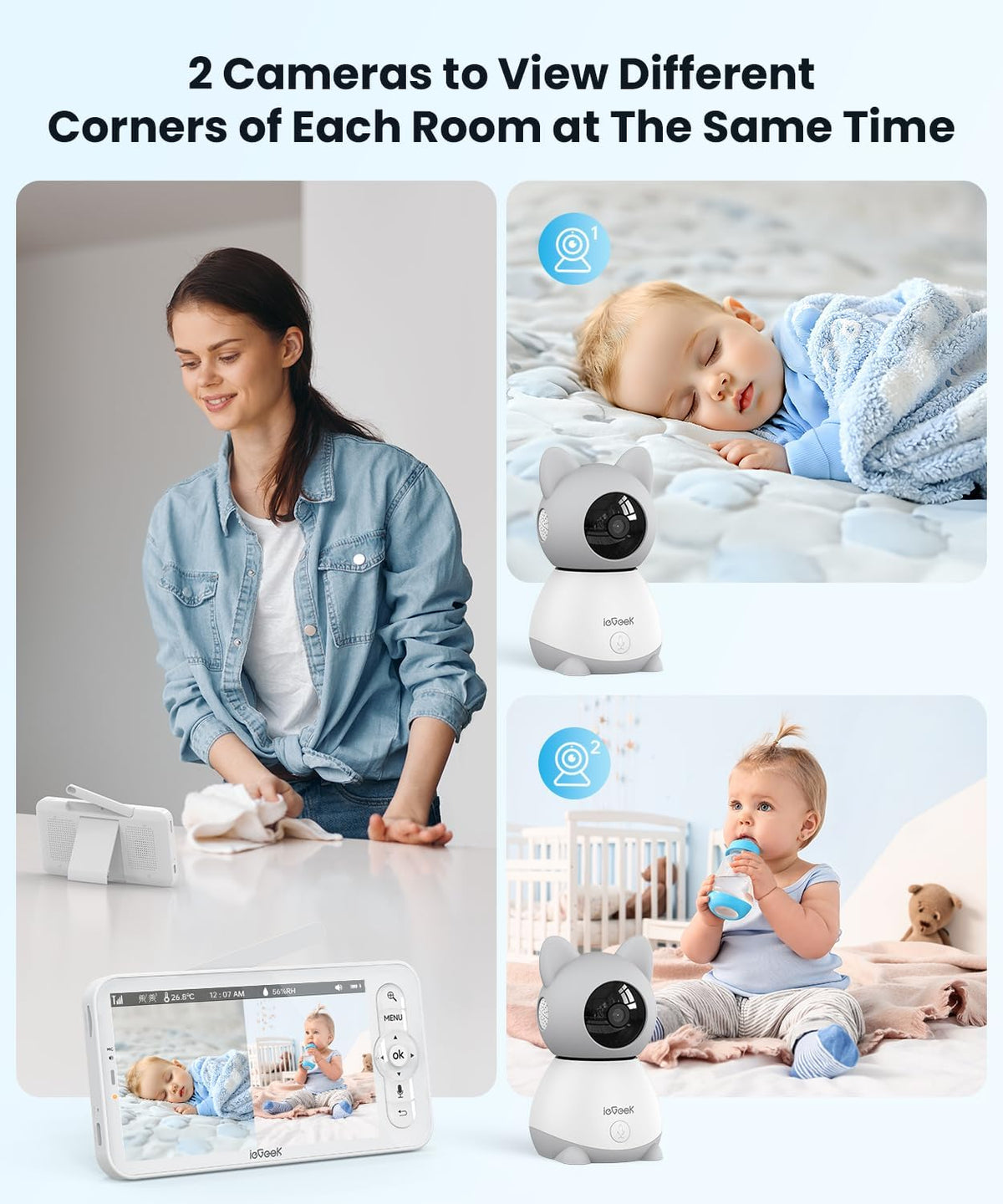 ieGeek Baby Monitor with 2 Cameras, 5" Large Screen Split-Screen Video Baby Monitor | 2K HD