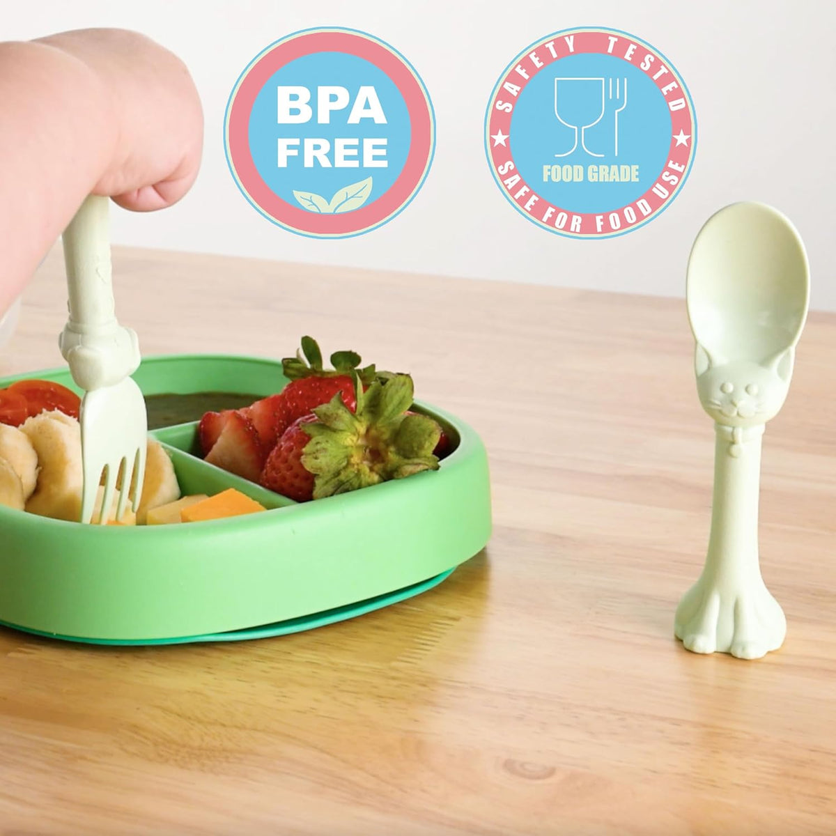 Made in USA Spoon la la Toddler Utensils Set - 2 Pack (1 Spoon & 1 Fork for Kids) - Self-Standing