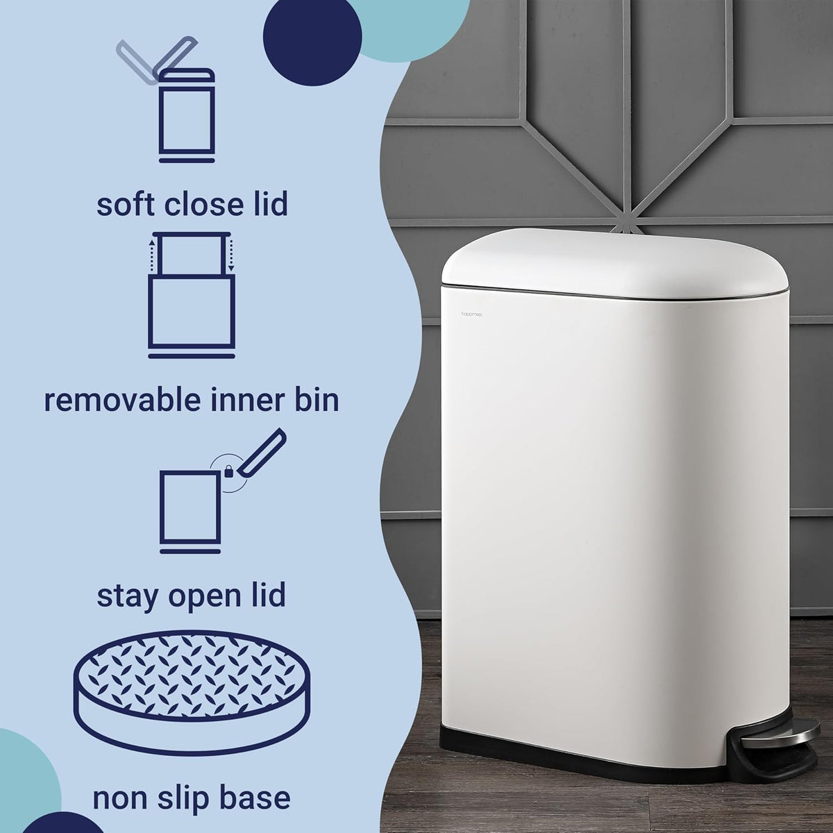 happimess HPM1009C Roland Mini 2.6-Gallon Step-Open Trash Can with Soft-Close Lid, Modern