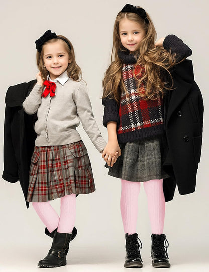 Baby Girls Tights Cable Knit Toddler Leggings Winter Solid Cotton Tights School Stockings 2 Pack