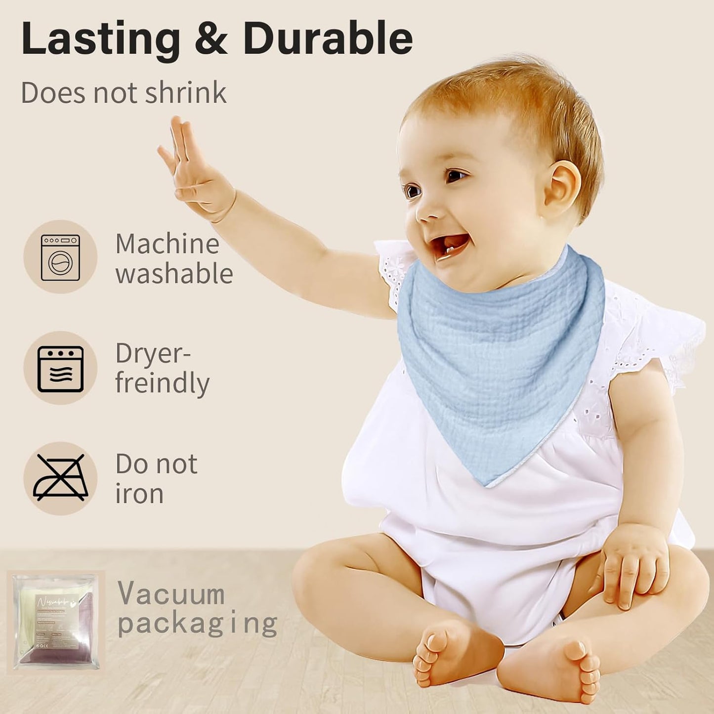 Muslin Baby Bibs,Soft Triangular Baby Bandana Drool Bibs for Baby Boy Girl,Solid Colors Bib for