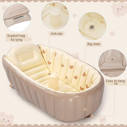 MINK Inflatable Bathtub for Toddlers - Portable Baby Tub with Built-in Air Pump - Collapsible