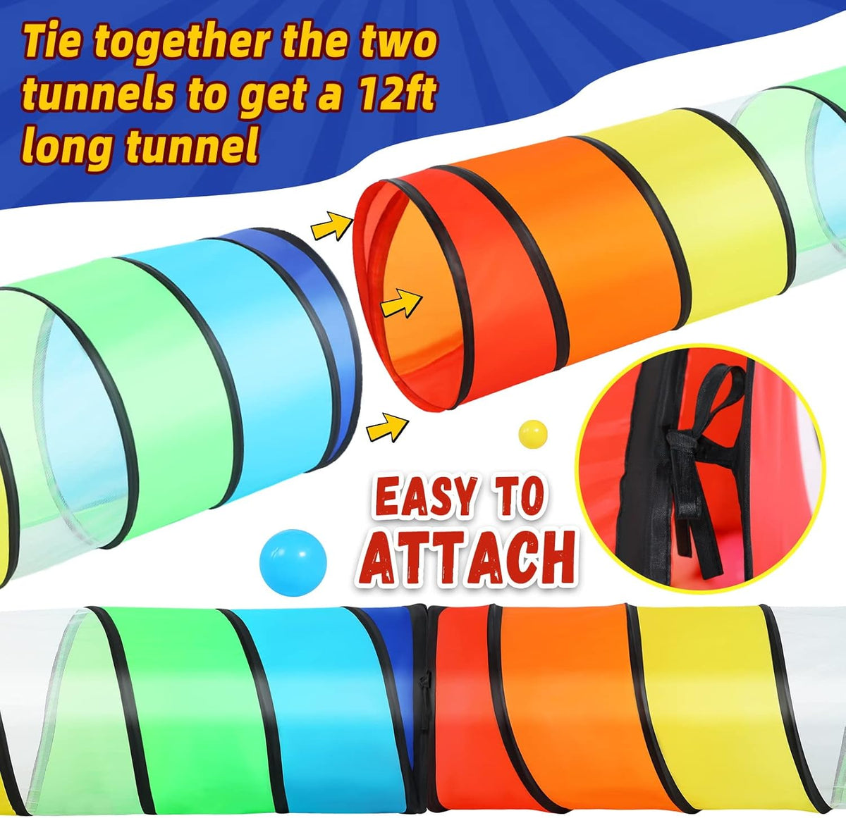Moncoland Kids Play Tunnel Tent for Toddlers, Pack of 2 Colorful Pop Up Crawl Tunnel Toy for Baby