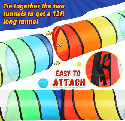 Moncoland Kids Play Tunnel Tent for Toddlers, Pack of 2 Colorful Pop Up Crawl Tunnel Toy for Baby