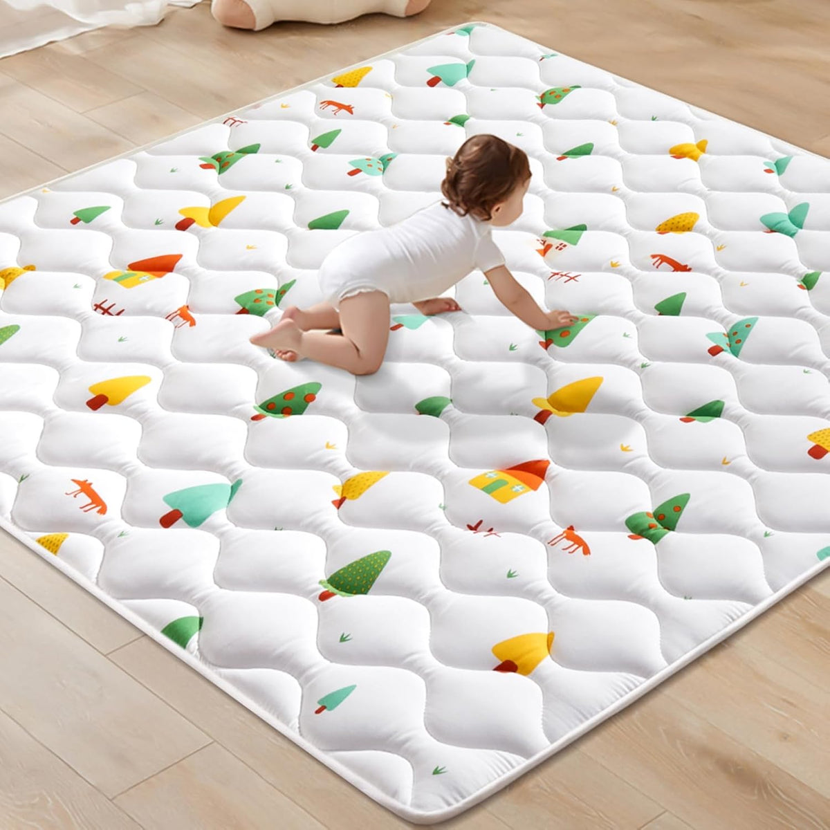 Odorless Premium Foam Baby Play Mat 50" x 50", Soft Microfiber Fabric Crawling Mat for Floor