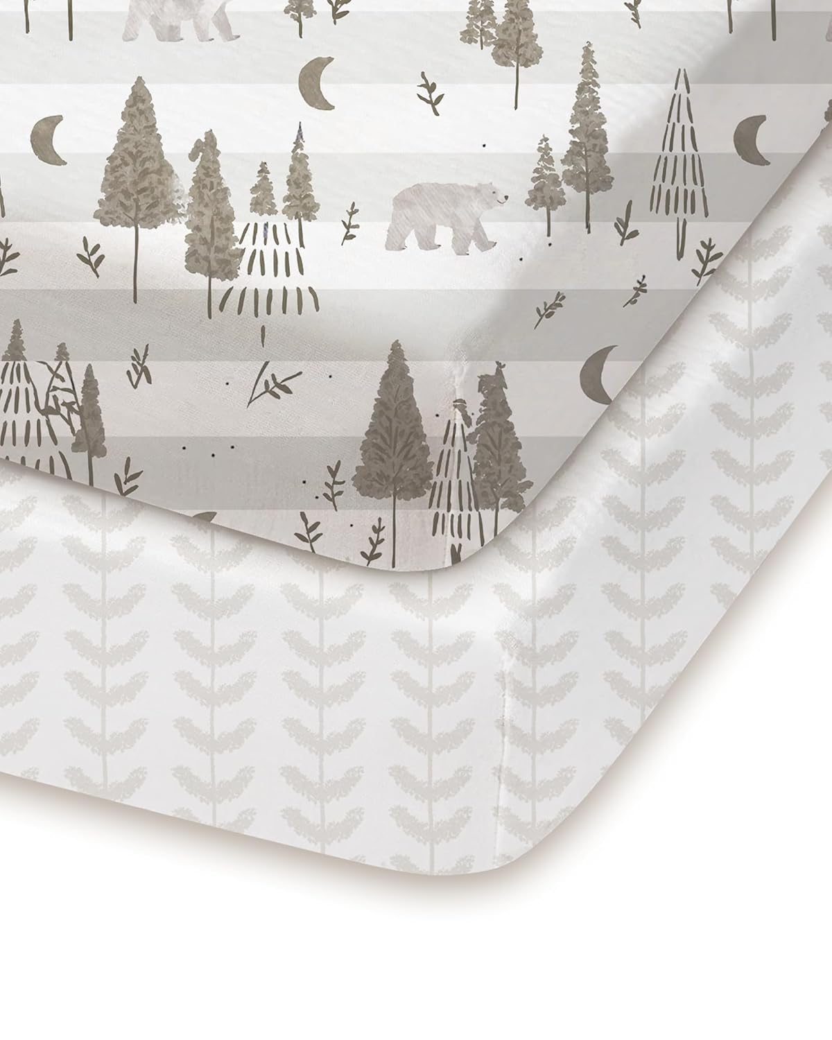 Pack and Play Sheets Fitted, Beige Trees&Leaf Design, Hypoallergenic, Soft and Safe, 2 Pack for