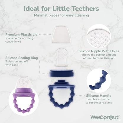 WeeSprout Baby Food Feeder Set - 2 Silicone Feeders & Reusable Freezer Tray with Lid - BPA-Free