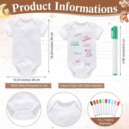 Qunclay 12 Pcs Baby Bodysuit Baby Shower Game Include 1 Game Wooden Sign Tabletop Decor 1 White