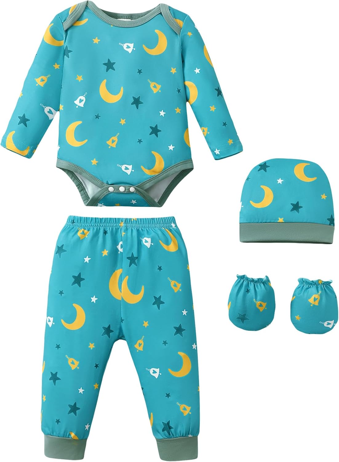 NZRVAWS Newborn Baby Boy Girl Clothes Unisex Infant Romper Pants Set Hat 4-Pack Outfits 0-12 Months
