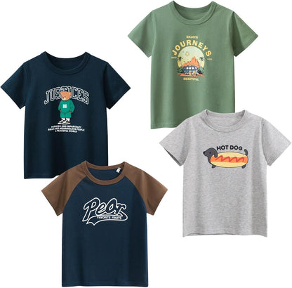 Boys' 4-Pack Excavator Short Sleeve Crewneck T-Shirts Top Tee Size 2-7 Years Toddler Boys' Value