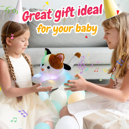 Glow Guards Light up Music Calico Cat Stuffed Animal LED Singing Kitty Soft Plush Toy Pillow with