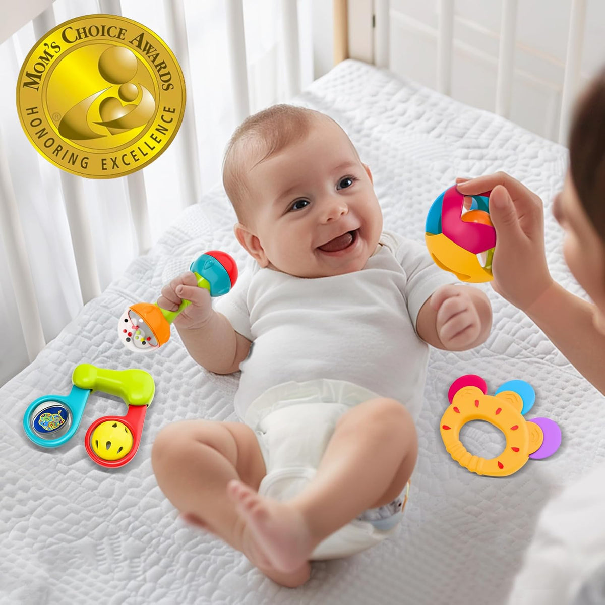 iPlay, iLearn 10pcs Baby Rattles Toys Set, Infant Grab Shake Rattle, Easy Hold Sensory Teether