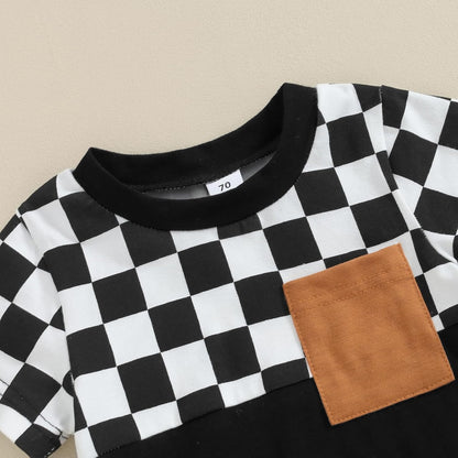 fhutpw Baby Toddler Boy Clothes Summer Outfits 6 12 18 24 Months Patchwork Short Sleeve T Shirt &