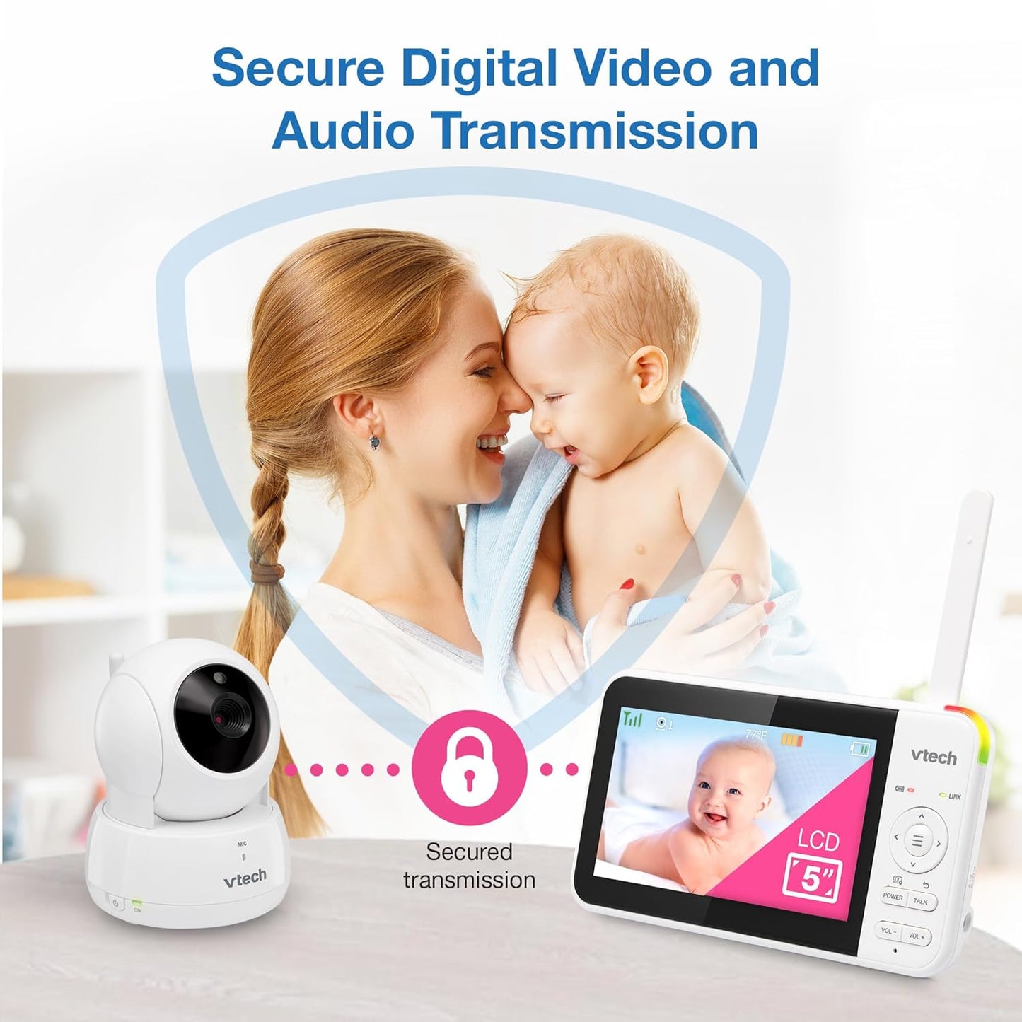 VTech VM924-2 Remote Pan-Tilt-Zoom Baby Monitor with 2 Cameras & Audio,5" LCD Screen,Up to 17Hrs