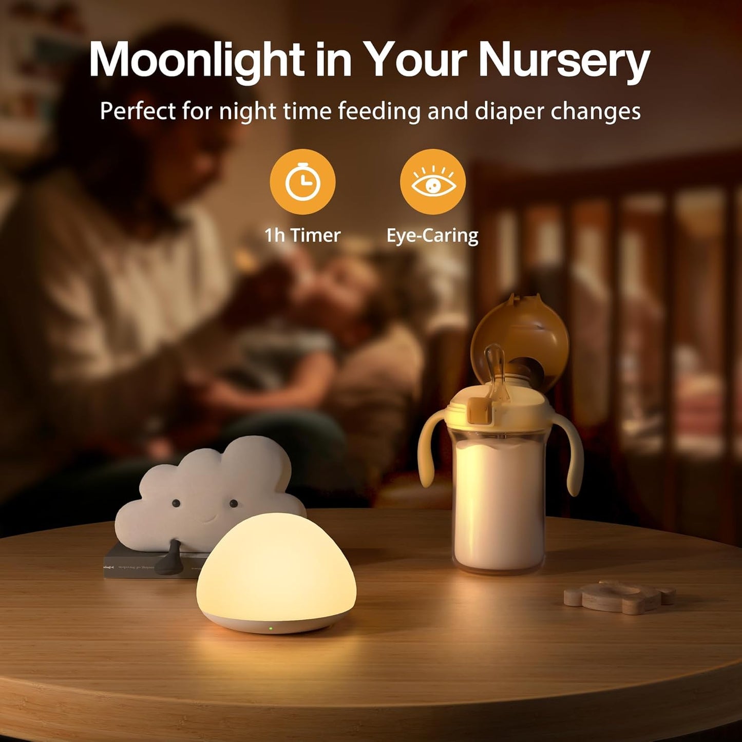 JolyWell Baby Night Light for Nursery, Soft Silicone Tap Control Night Lamp with 8 Color Changing