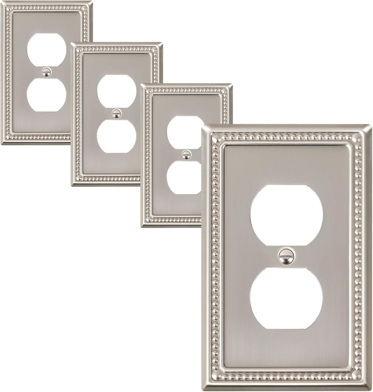 4-Pack Duplex Outlet Cover Plate, Metal Wall Plates for Electrical Outlets, Brushed Nickel 1 Gang