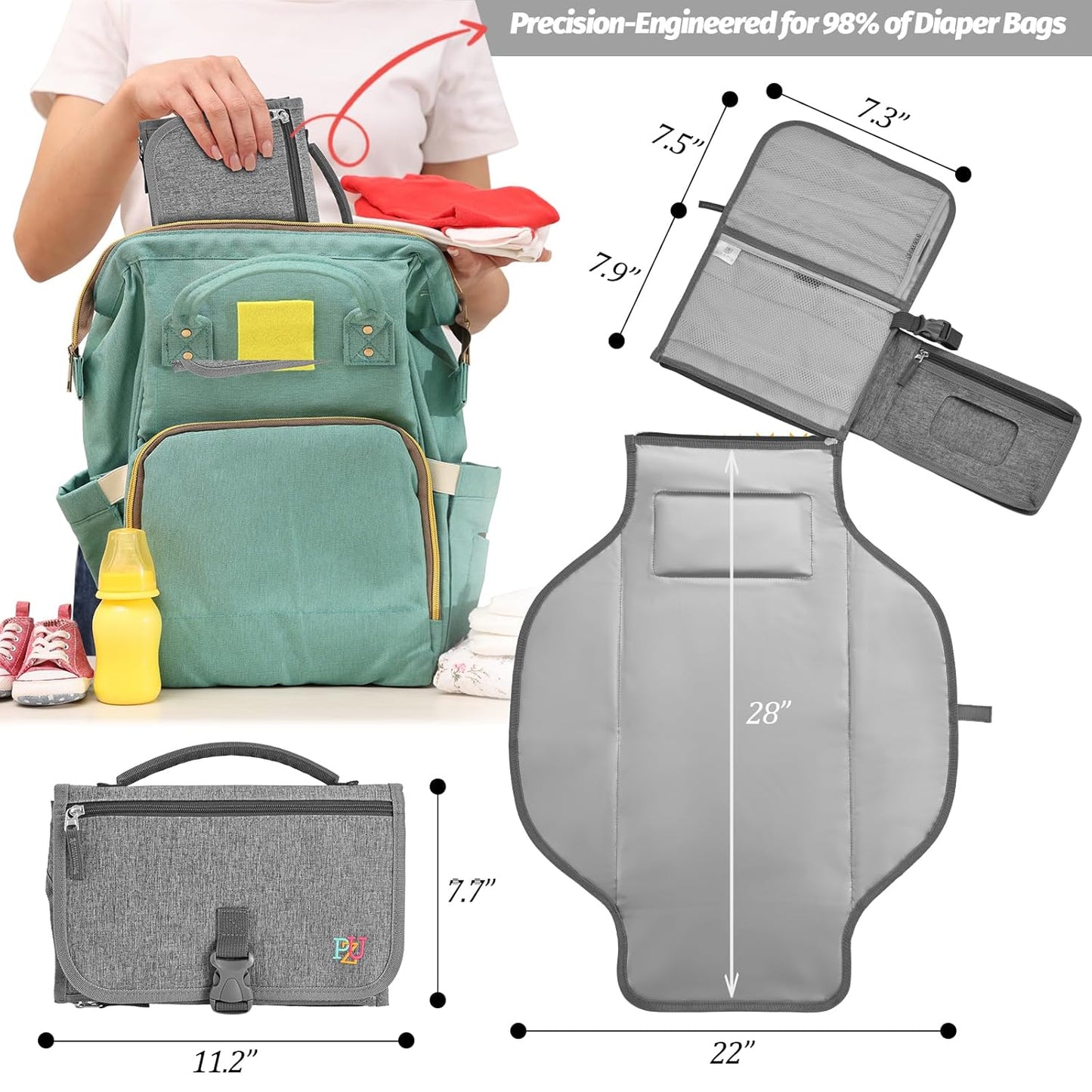 PZU Portable Diaper Changing Pad - Changing Pad Portable with Wipes Pocket, Waterproof Diaper
