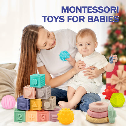 Jyusmile Baby Toys 6-12 Months, Montessori Toy for Babies 6-12 Months, Incl Stacking Building