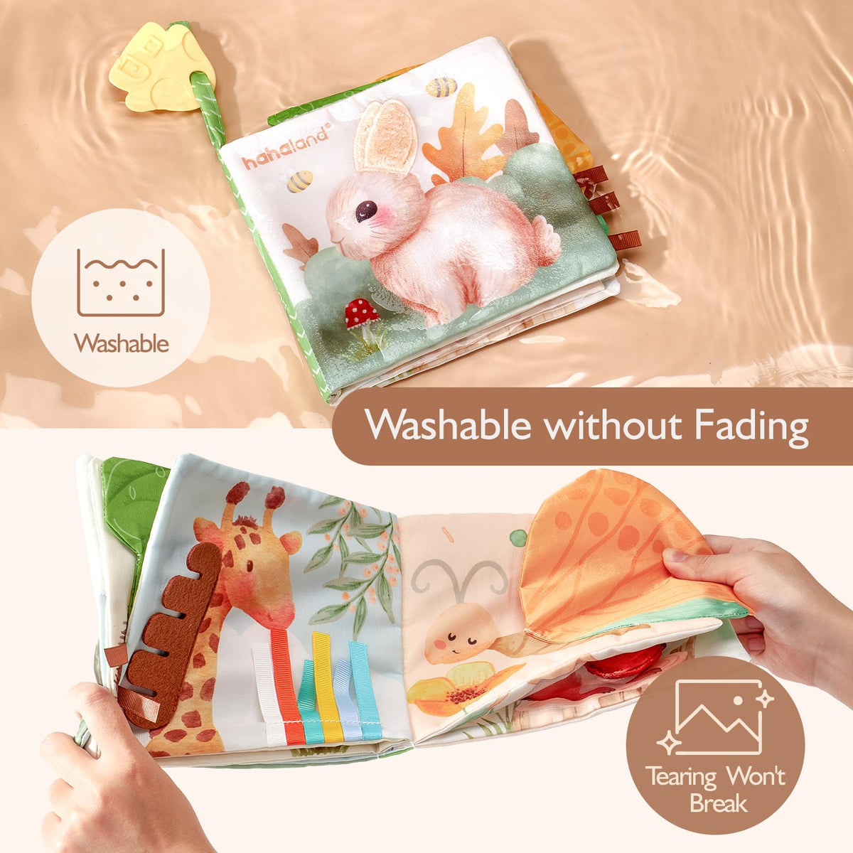 hahaland Baby Soft Cloth Crinkle Books Touch and Feel Sensory Infant Toy