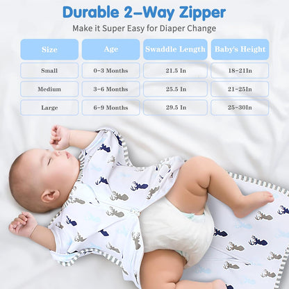 Transition Swaddle, Baby Sleep Sack 3-6 Months Arms up Swaddle 2-Way Zipper 100% Cotton Arms