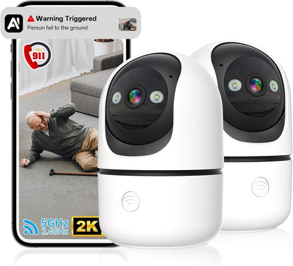 Security Cameras Indoor, 2K 5G&2.4Ghz WiFi Camera for Security Home with 911 Monitor Alert, 360 PTZ