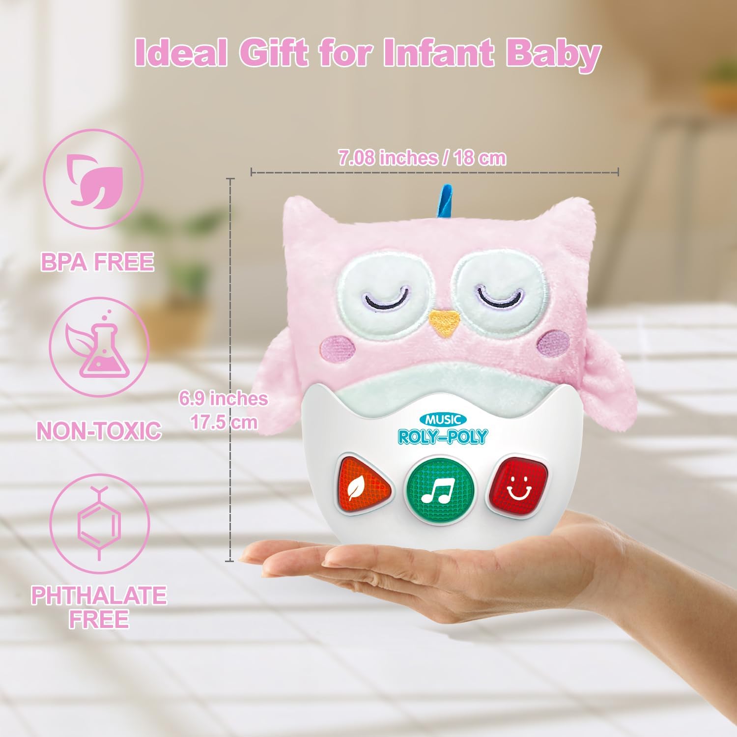 Baby Toys 0-6-12 Months, Plush Owl Stuffed Animal Musical Toys with Light & Sounds, Infant