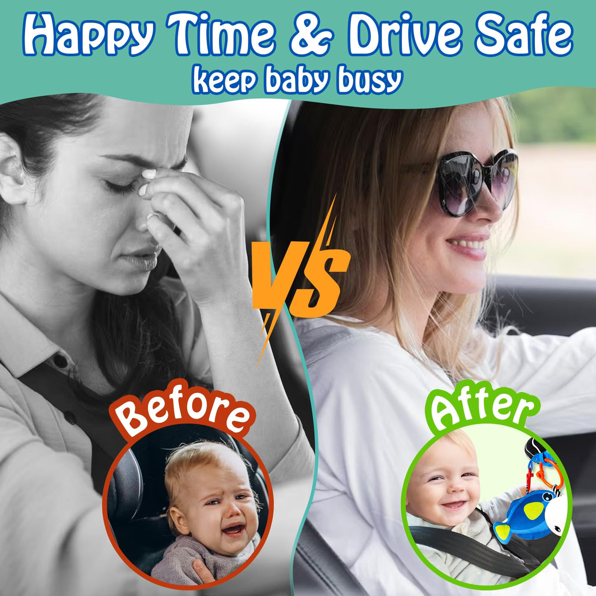 Innofans Baby Car Seat Ocean Animals Toys - Kick and Play Double Sided Infant Car Seat Toys with