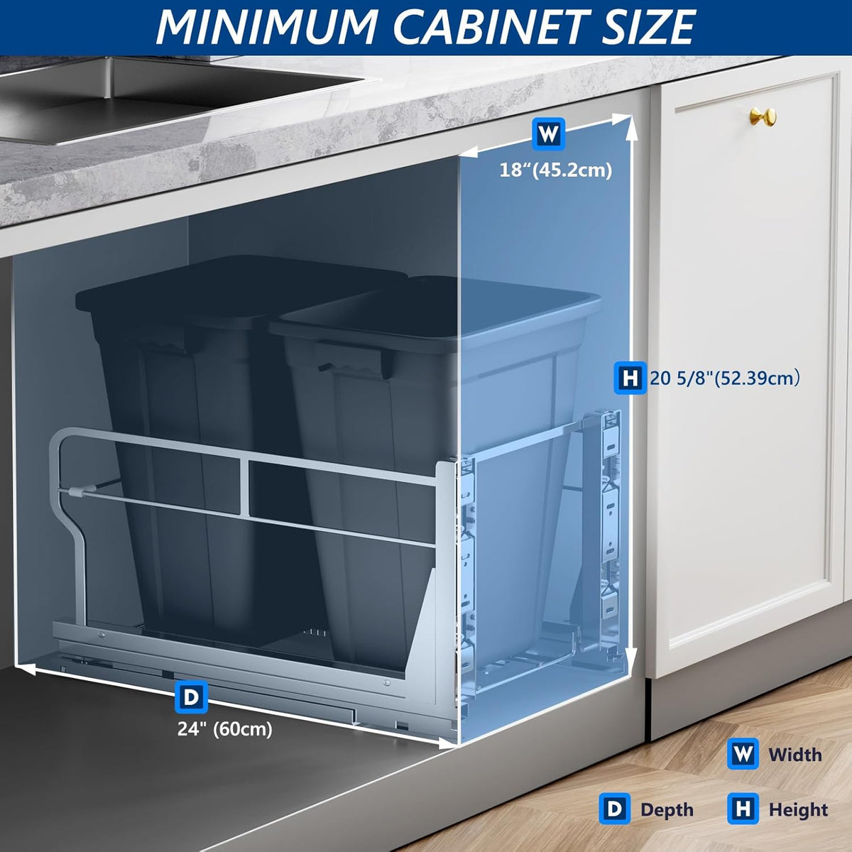 Insputer Double 40QT Pull Out Trash Can Under Cabinet, Heavy Duty Under Sink Garbage Bin Kit with