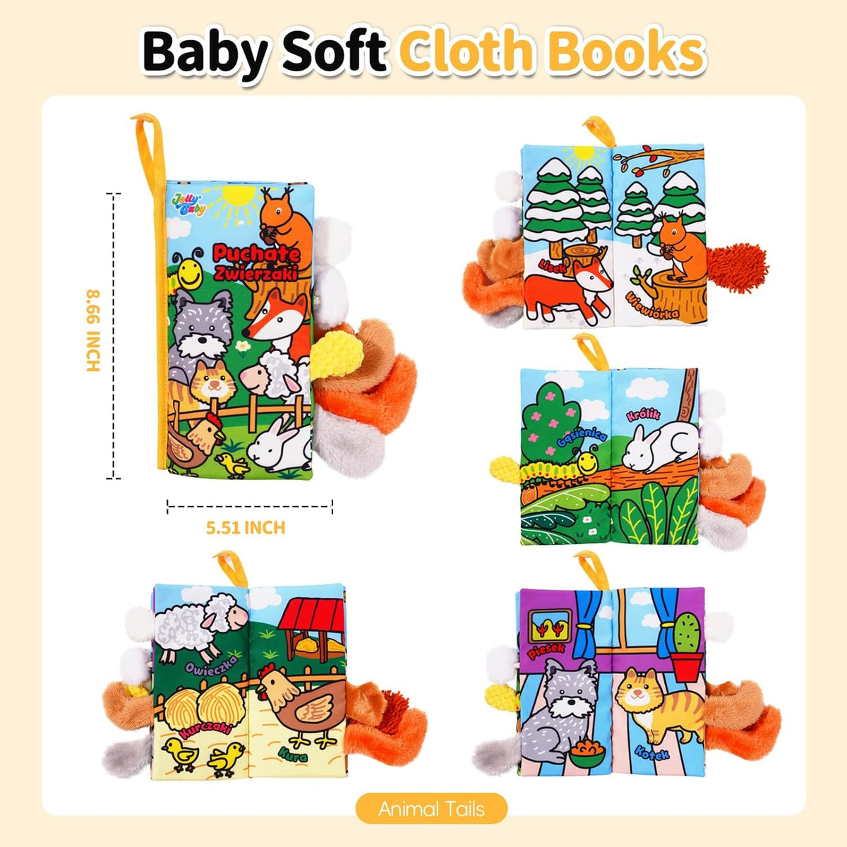 Jollybaby Baby Cloth Books, Touch & Feel Crinkle Soft Books, for Infants Babies, Toddler Early