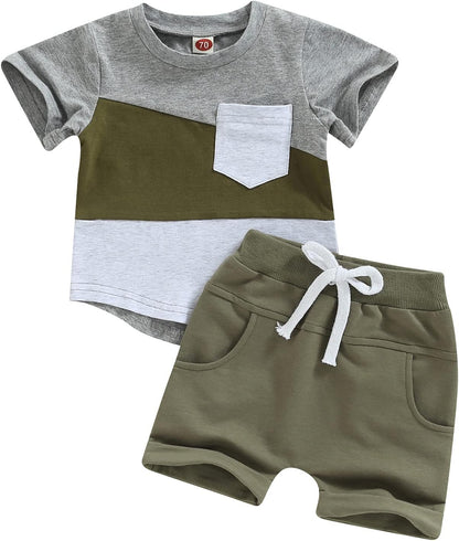 fhutpw Baby Toddler Boy Clothes Summer Outfits 6 12 18 24 Months Patchwork Short Sleeve T Shirt &