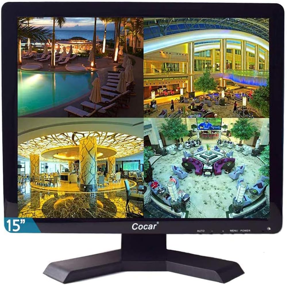 15" CCTV BNC Monitor VGA HDMI AV, 4:3 HD Display LCD Security Screen with USB Drive Player for