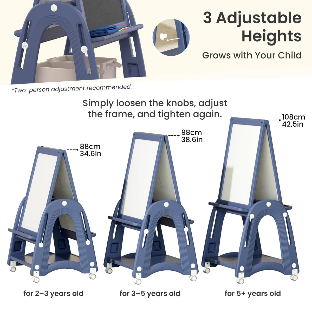hoopyosms Art Easel for Kids 2-4 with Wheels, Whiteboard, Chalkboard & Paper Roll Adjustable Height