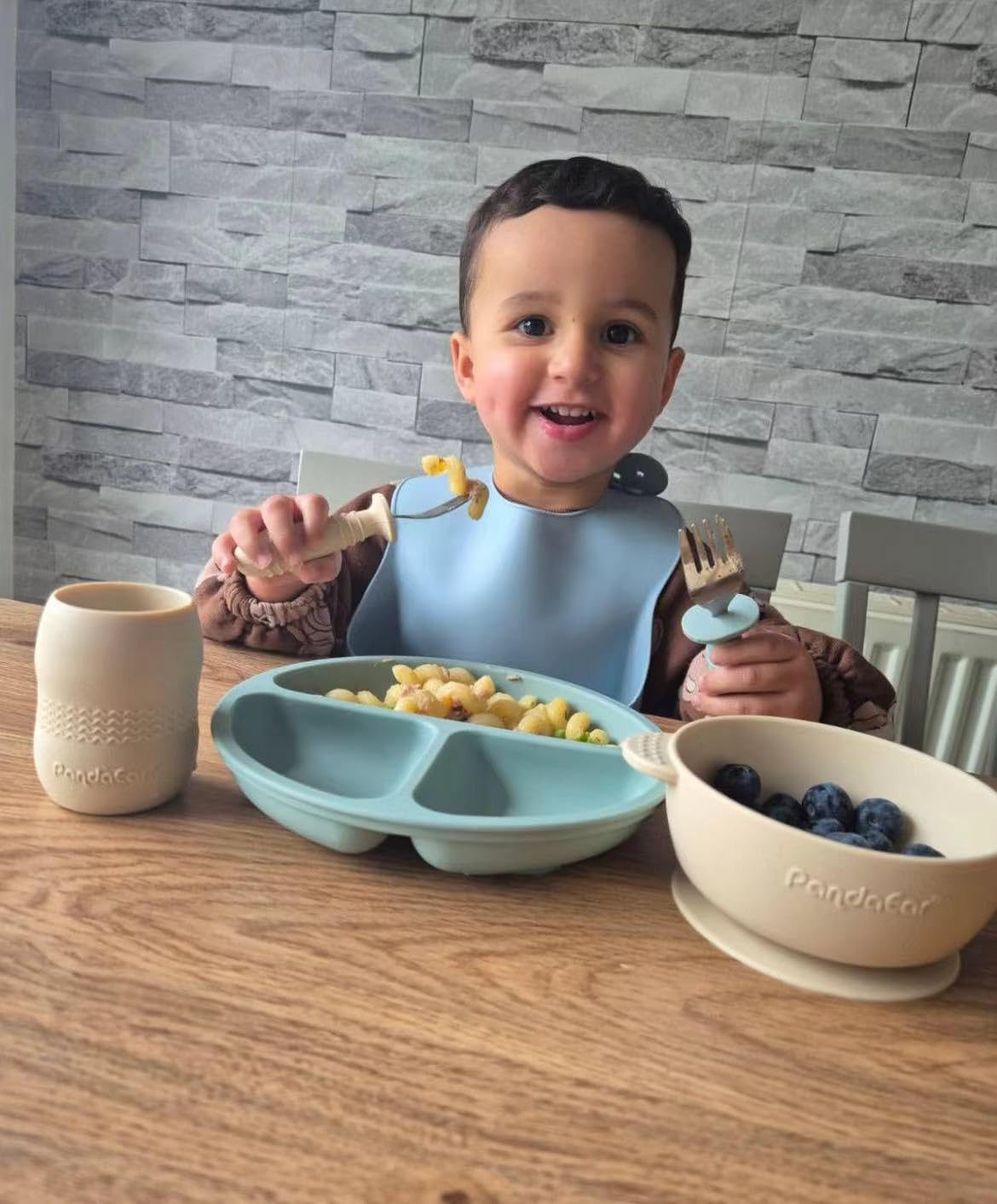 PandaEar Silicone Baby Feeding Set| 2 Divided Suction Plate + 2 Suction Bowl + 2 Tiny Cup with 2