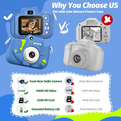 Upgrade Dinosaur Kids Camera, Christmas Birthday Gifts for Girls Boys 3-12, 1080P HD Selfie Digital