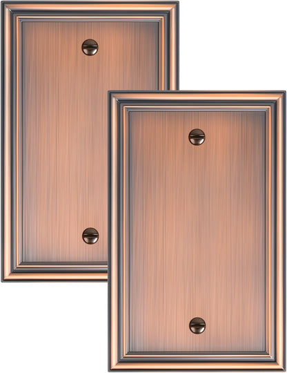 2-Pack Single Blank Wall Plates, Durable Solid Zinc Alloy Blank Outlet Covers, Decorative Antique