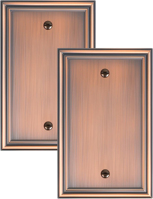 2-Pack Single Blank Wall Plates, Durable Solid Zinc Alloy Blank Outlet Covers, Decorative Antique